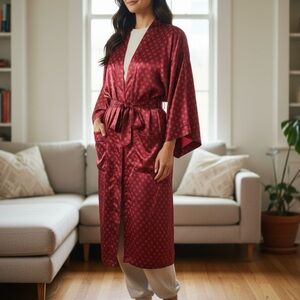 Vintage Lasoie Red Silk Kimono Robe M Belted 80s 90s Lounge Luxury Old Hollywood